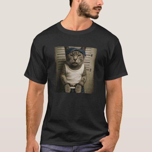 Grappige kat mugshot meme t-shirt (Voorkant)
