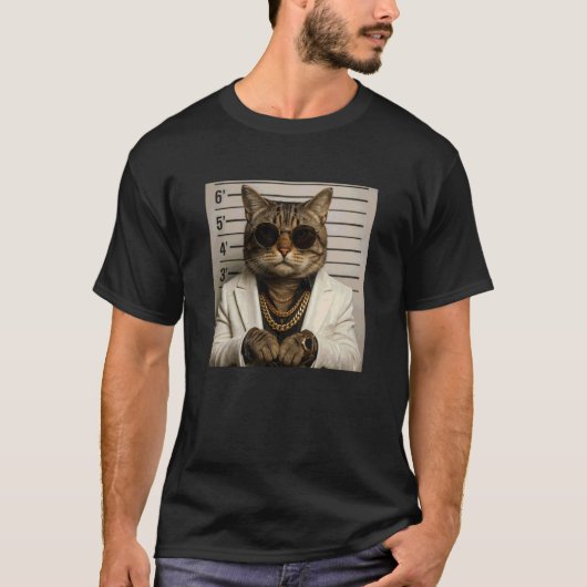 Grappige kat mugshot meme t-shirt (Voorkant)