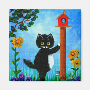 Grappige kat muis vogel creationarts magneet