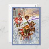 Grappige Kat Nieuwjaar Briefkaart  Katten op slee (Voorkant / Achterkant)