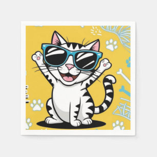 Grappige kat notitieboekje Cartoon kat draagt zonn Servet