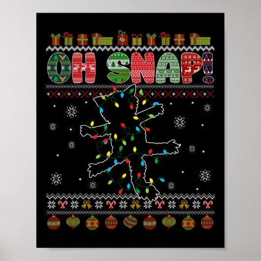 Grappige Kat Oh Snap Lelijke Kersttrui Pyjama X Poster (Voorkant)