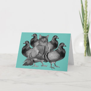 grappige kat onder de duiven feestdagen kaart