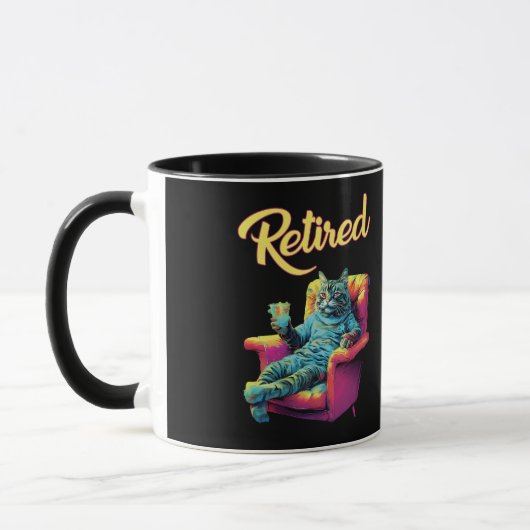 Grappige kat op bank pensioen mok (Links)