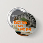 Grappige kat op boek zegt ronde button 5,7 cm (Voorkant /achterkant)