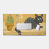 Grappige kat op bureau met Planten Bureaumat (Keyboard & Muis)