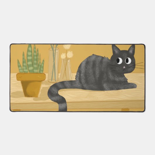 Grappige kat op bureau met Planten Bureaumat (Voorkant)