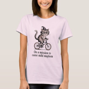 Grappige kat op de fiets - ondeugende Kat kunst T-shirt