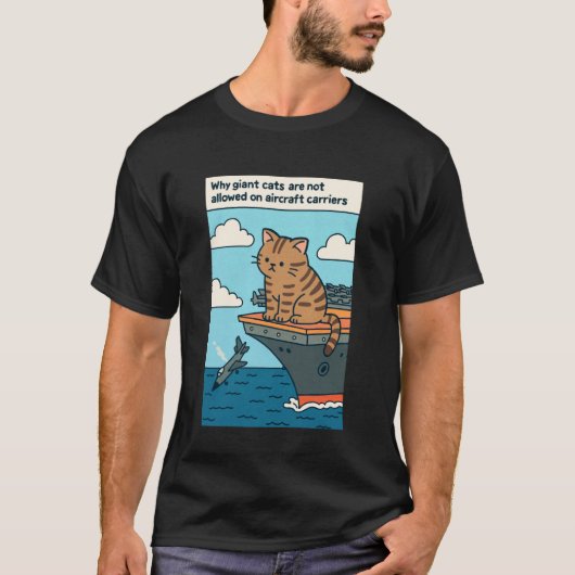 Grappige kat op een vliegdekschip t-shirt (Voorkant)