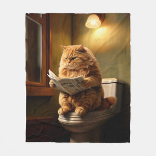 Grappige kat op het toilet   Eigenzinnige badkamer Fleece Deken