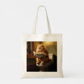 Grappige kat op het toilet | Eigenzinnige badkamer Tote Bag (Achterkant)