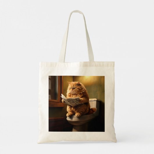 Grappige kat op het toilet | Eigenzinnige badkamer Tote Bag (Achterkant)