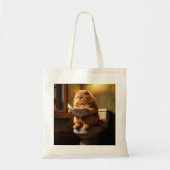 Grappige kat op het toilet | Eigenzinnige badkamer Tote Bag (Voorkant)