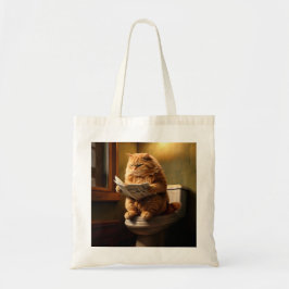 Grappige kat op het toilet | Eigenzinnige badkamer Tote Bag