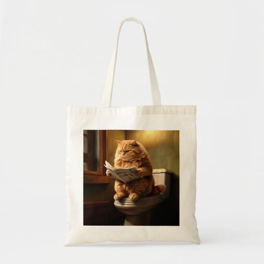 Grappige kat op het toilet | Eigenzinnige badkamer Tote Bag (Voorkant)