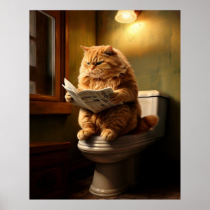Grappige kat op het toilet   Excentrieke badkamer  Poster
