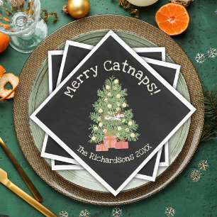 Grappige kat op kerstboom vrolijke kattenkruiken!  servet