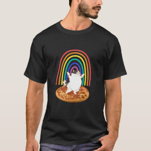 Grappige kat op pizza regenboog t-shirt