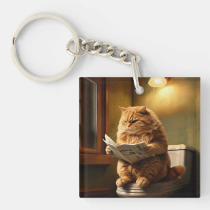 Grappige kat op toilet   Excentrieke badkamer humo Sleutelhanger