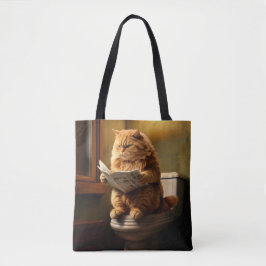 Grappige kat op toilet | Excentrieke badkamer humo Tote Bag