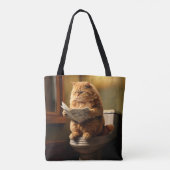 Grappige kat op toilet | Excentrieke badkamer humo Tote Bag (Achterkant)