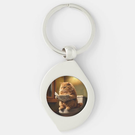 Grappige kat op toilet | Excentrieke badkamerhumor Sleutelhanger (Voorkant)