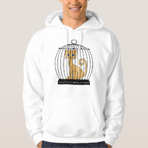 Grappige Kat Opgesloten Vogelkooi Humor Kunst Hoodie