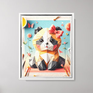 Grappige kat origami MUUR ART Canvas Afdruk