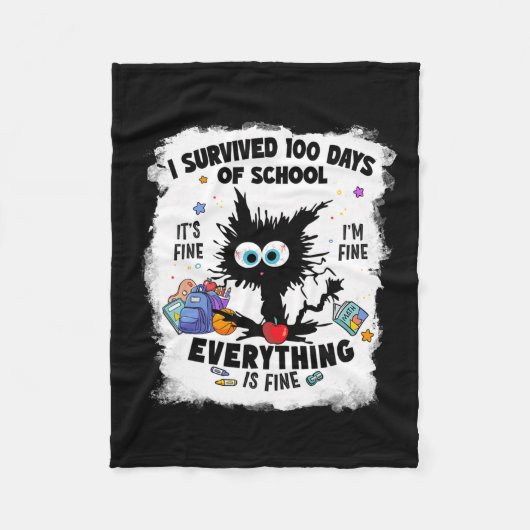 Grappige kat overleefde 100 dagen school Het gaat Fleece Deken (Voorkant)