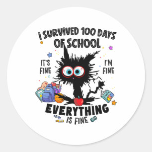 Grappige kat overleefde 100 dagen school Het is pr Ronde Sticker