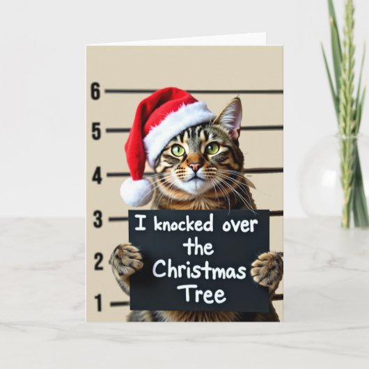 Grappige kat pasfoto kerstkaart tafelversiering kaart (Voorkant)