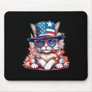 Grappige kat Patriottische Vlag van de VS Amerikaa Muismat