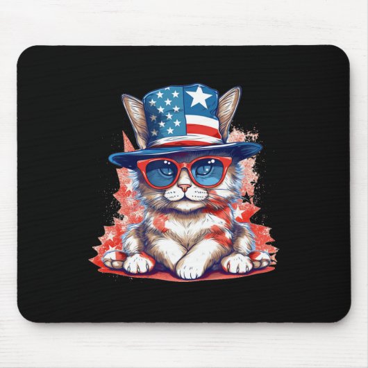 Grappige kat Patriottische Vlag van de VS Amerikaa Muismat (Voorkant)