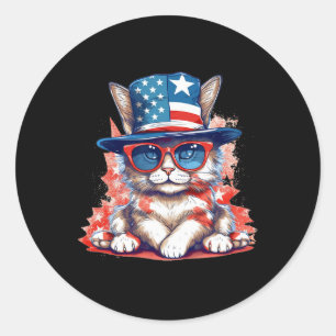 Grappige kat Patriottische Vlag van de VS Amerikaa Ronde Sticker