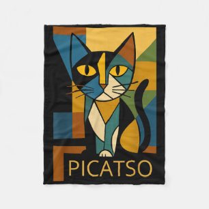Grappige Kat Picatso - Cubisme Kunststijl- Vintage Fleece Deken
