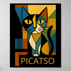 Grappige Kat Picatso - Cubisme Kunststijl- Vintage Poster
