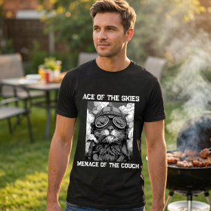 Grappige Kat Piloot Ace of the Skies Dreiging Bank T-shirt