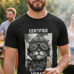 Grappige kat-piloot die een sigaar rookt Zwart en  T-shirt