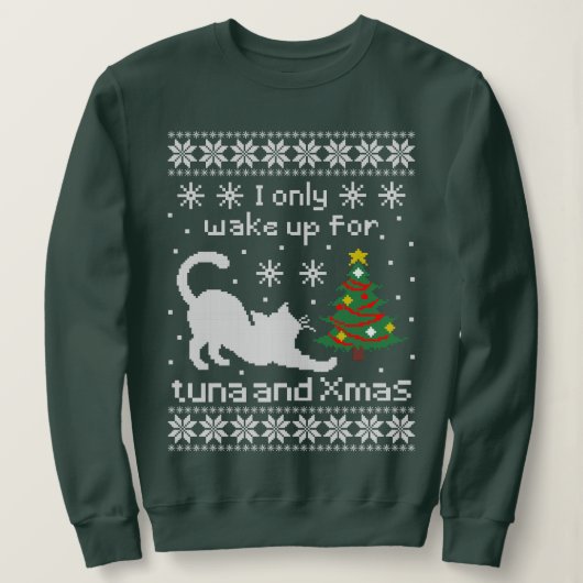 Grappige kat pixel gebreide lelijke kerst trui (Design voorkant)
