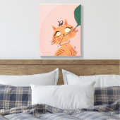 Grappige Kat Plant Blad Cartoon Canvas Afdruk (Insitu (Slaapkamer))