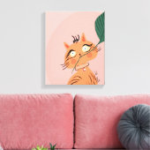 Grappige Kat Plant Blad Cartoon Canvas Afdruk (Insitu (Woonkamer))