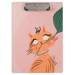 Grappige Kat Plant Blad Cartoon Klembord