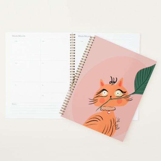 Grappige Kat Plant Blad Cartoon Planner (Display)
