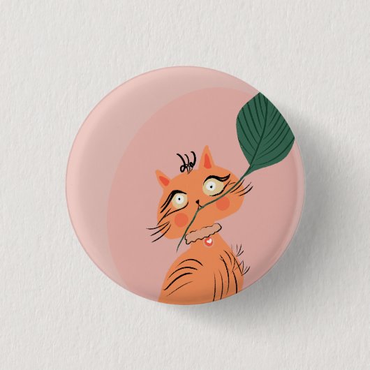 Grappige Kat Plant Blad Cartoon Ronde Button 3,2 Cm (Voorkant)