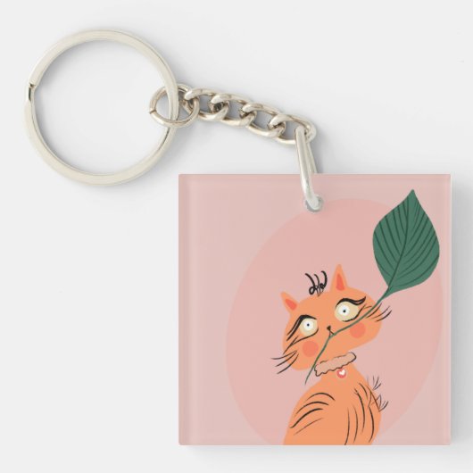 Grappige Kat Plant Blad Cartoon Sleutelhanger (voorkant)