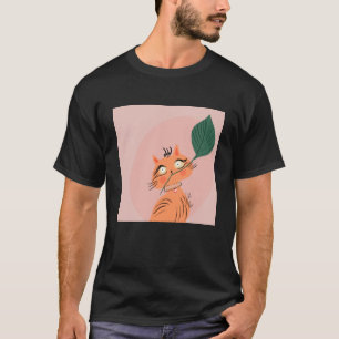 Grappige Kat Plant Blad Cartoon T-shirt