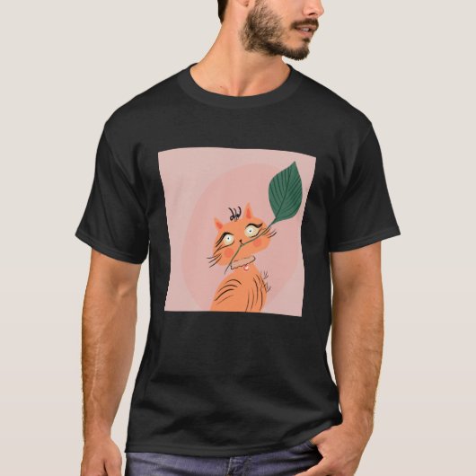 Grappige Kat Plant Blad Cartoon T-shirt (Voorkant)
