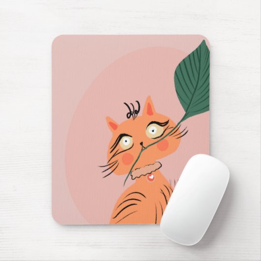 Grappige kat plantenblad cartoon     muismat (Met muis)