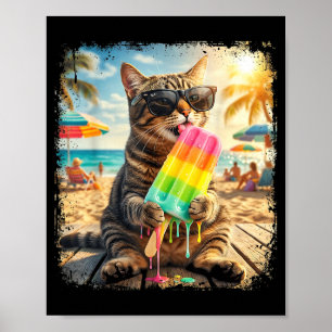 Grappige Kat Popsicle Zomer Dier Zonnebril Meme Poster