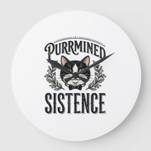 Grappige Kat Purrmined Sistence Vintage Grafisch_1 Grote Klok